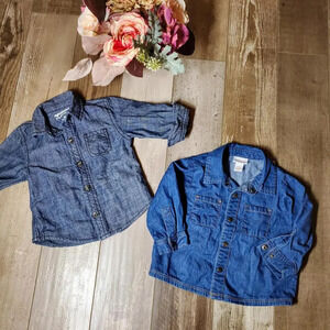 Chambray Blue Denim Baby Boy Button Down Shirt Bundle Size 6m NWOT